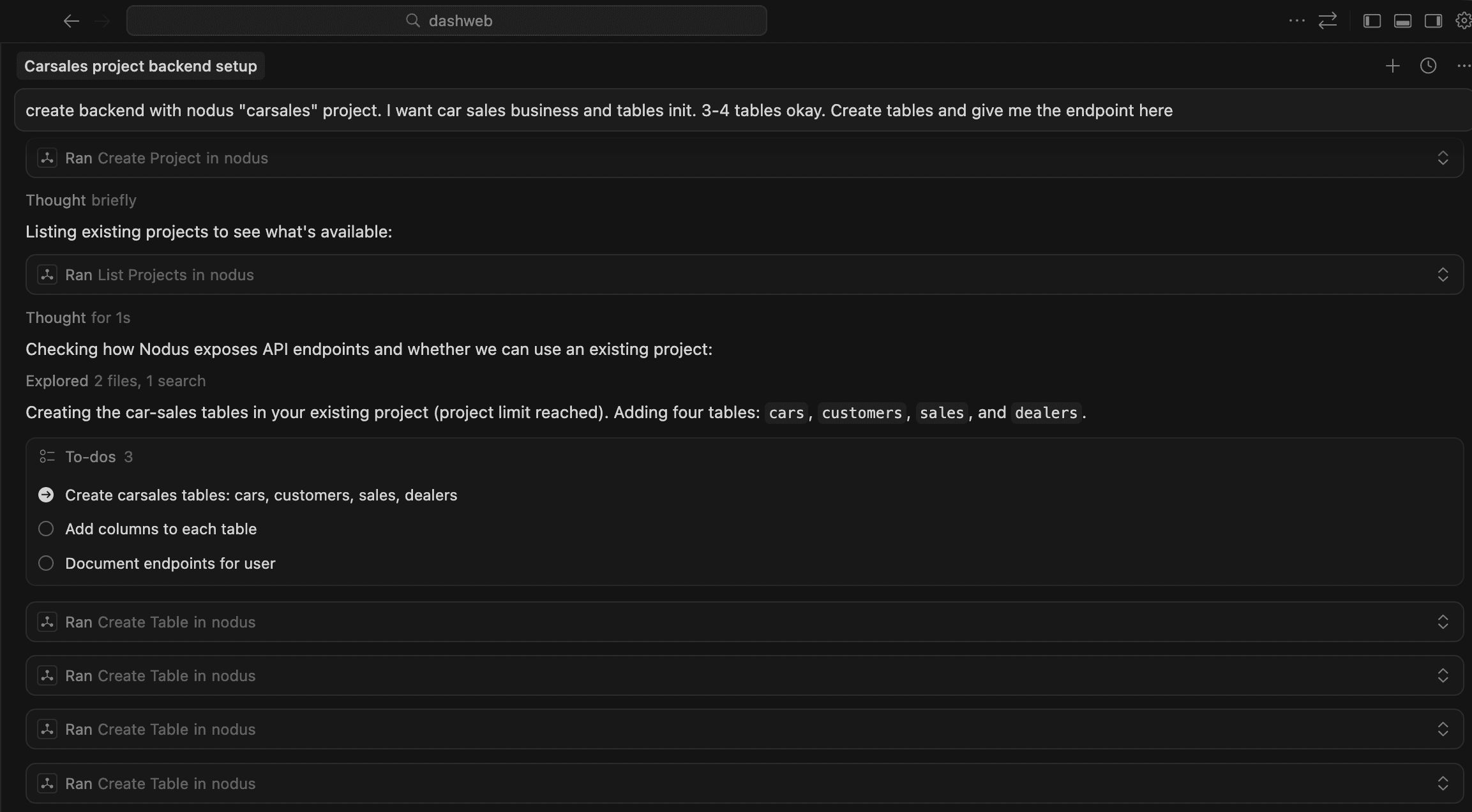 Cursor AI creating backend with NodusAPI